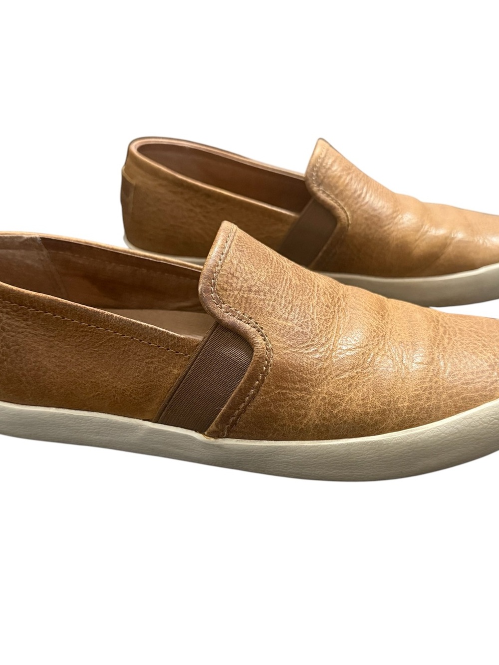 Women’s Dylan Frye Slip-On Leather Casual Sneaker Brown Cognac 6.5 Shoe Distress